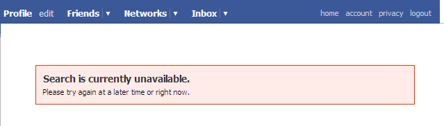 FB search error message